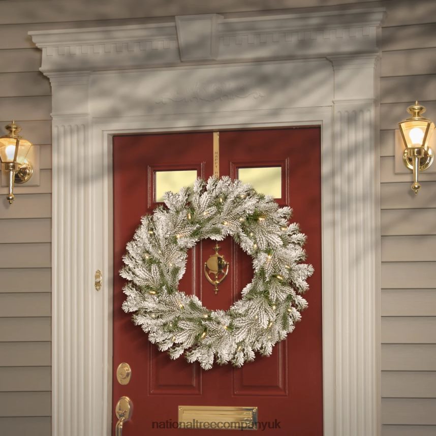 Greenery | National Tree Company Pre-Lit Artificial Christmas Wreath Snowy Sheffield Spruce with Twinkly LED Lights Plug in 30 in F2L4F303